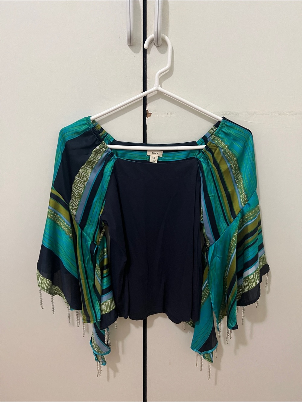 Navy Top with Teal & pattern GreenSleeves